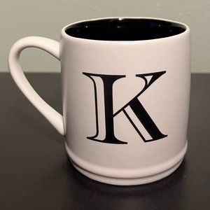 NWT MODERN EXPRESSIONS Monogram Letter K Initial White Stoneware Coffee Mug Cup